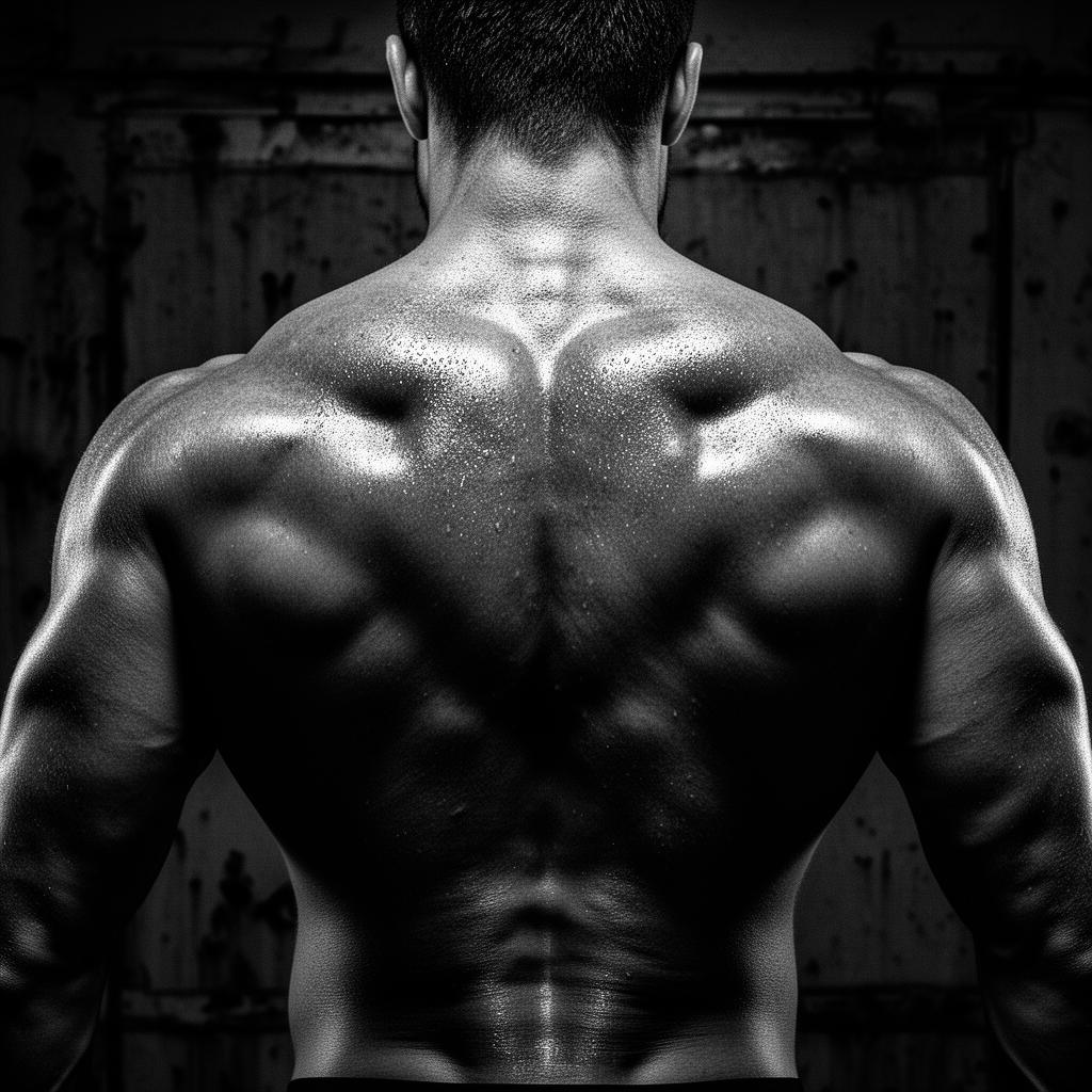 Tensed muscular back in monochrome